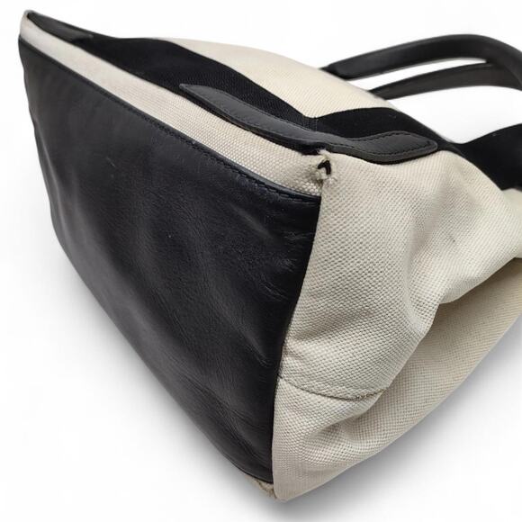 Chic Balenciaga Cabas Canvas Black Cream Mini Tote Satchel Bag Pouch Minimalist - Picture 5 of 8